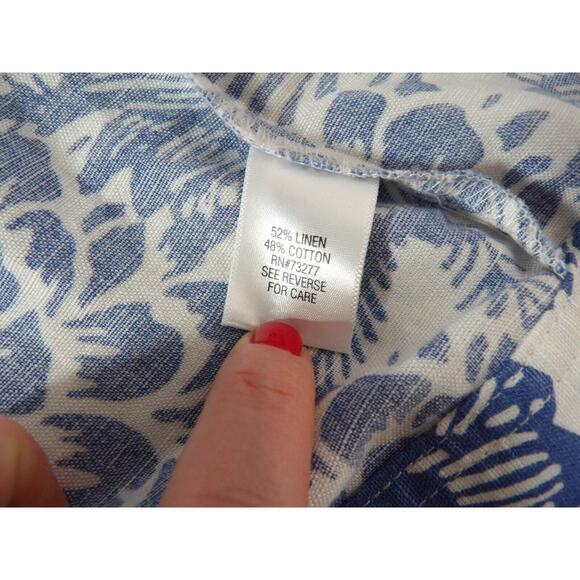 Croft and Barrow Medium Linen Floral Tropical Blue White Jacket Zip Vacay - Picture 7 of 10